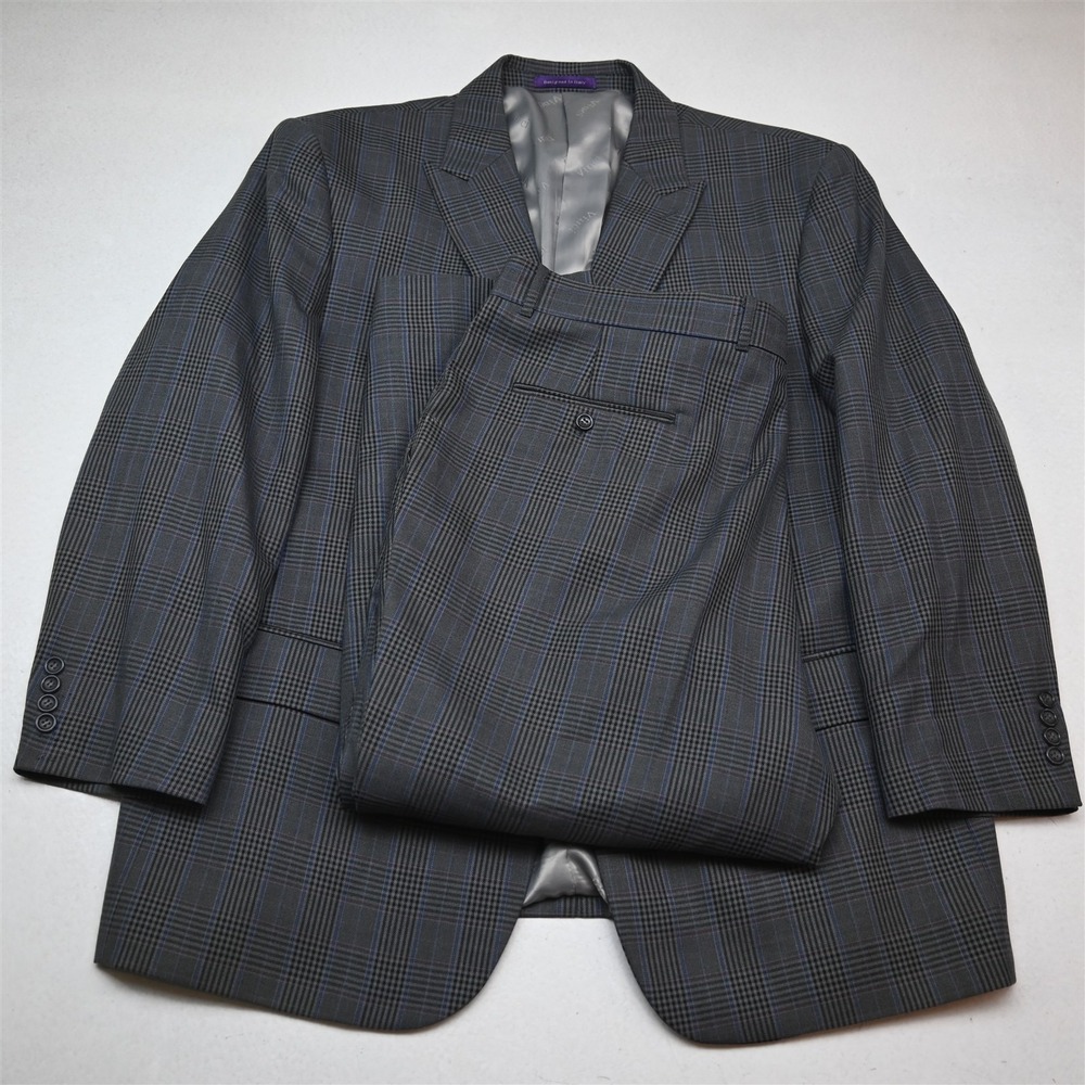 Vinci 48R 42x26 Gray Plaid Mens Jacket Pants Suit